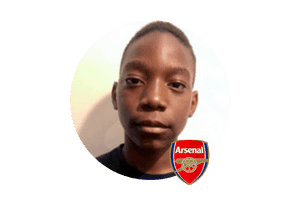 One talented young footballer, former European Football Academy player, progressing to top-tier football. Pictured in Arsenal kit, showcasing the academy's success in developing future stars in London, UK.